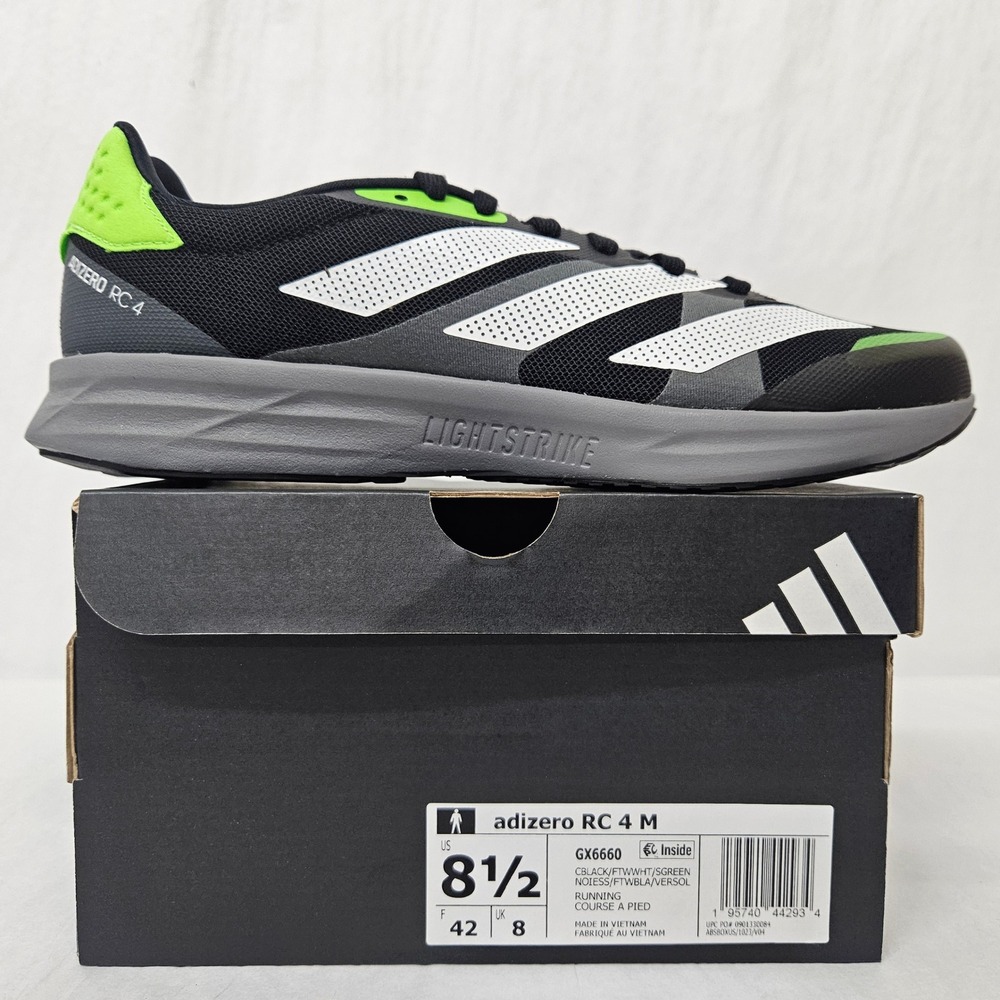 Adidas Adizero RC 4 Running Shoes GX6660 Black Signal Green Men's Size 8.5